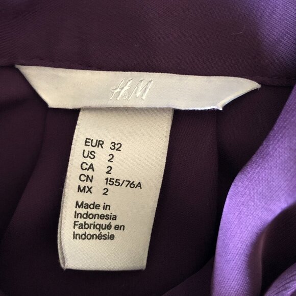 H&M Deep Purple Long-Sleeve Tie-Neck V-Neck Blouse Women's Size 2 Elegant Work - Picture 10 of 16